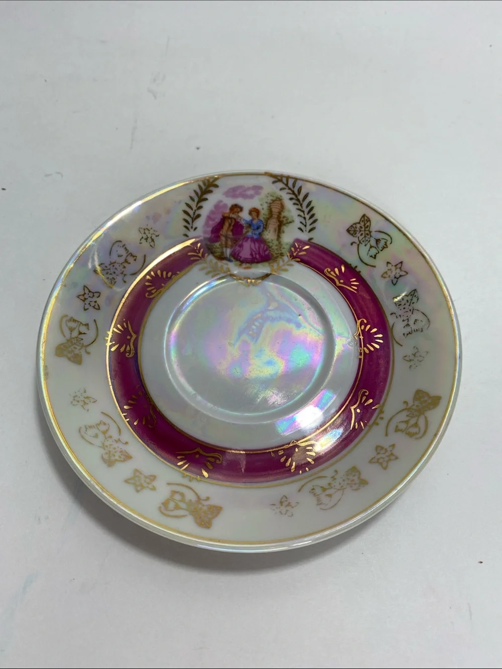 Vintage Iridescent Pink Lusterware Pedestal Demitasse Cup & Saucer Set - Royal